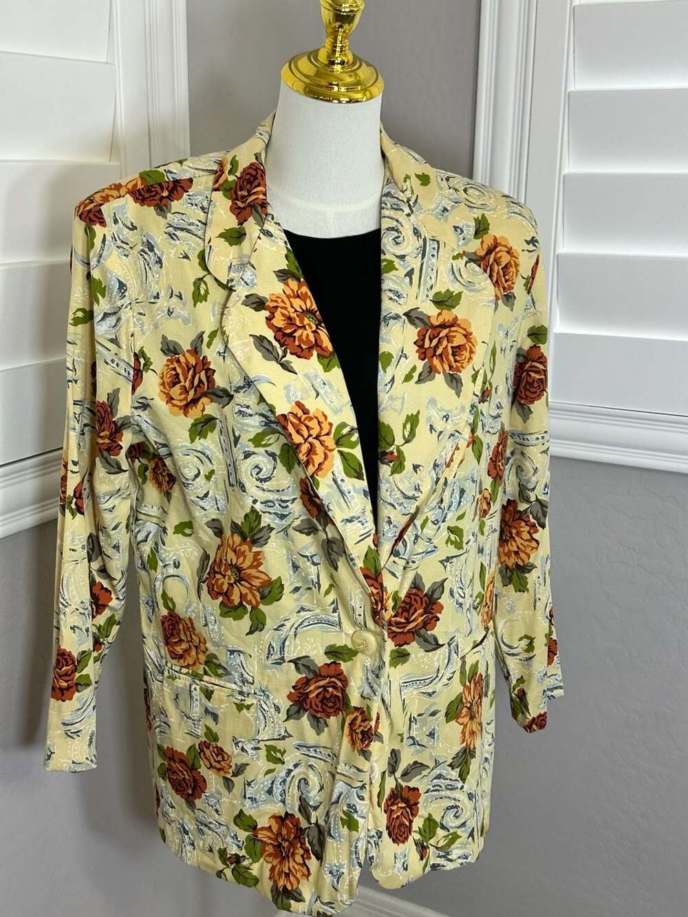 Vintage Jaclyn Smith Petite Yellow Floral Print Blazer Size 14